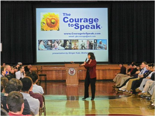 Ginger Katz presenting her substance use education program for youth.